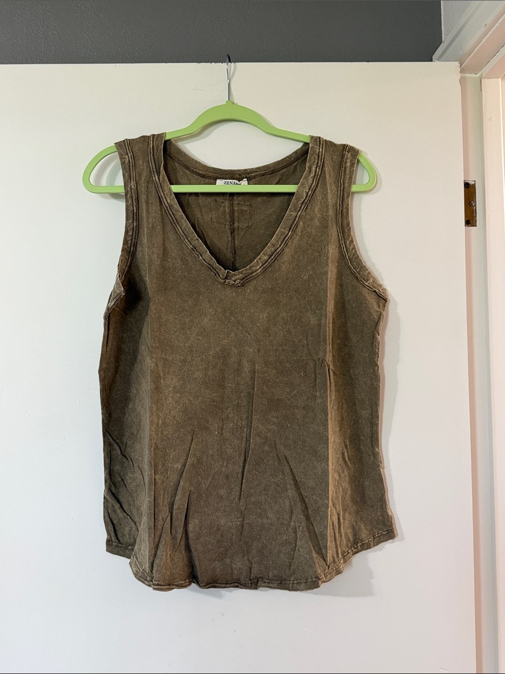 Zenana Mocha  Washed V-Neck Tank